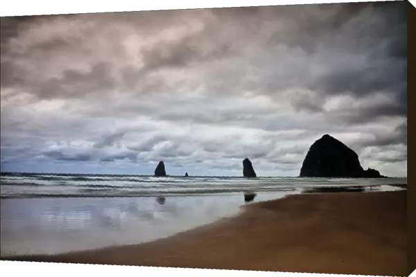 USA, Oregon, Cannon Beach. Haystack Rock at low tide