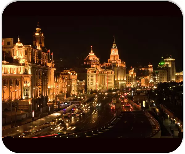 The Bund, Old Part of Shanghai, At Night with Cars etc