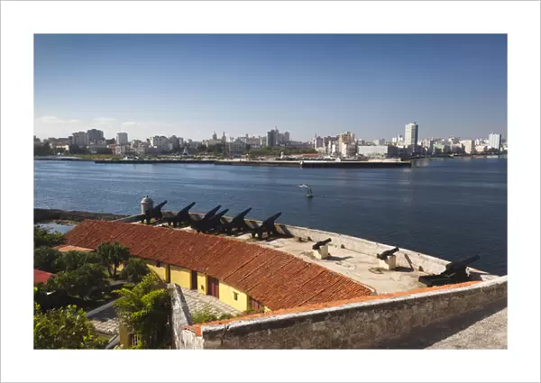 Cuba, Havana, elevated view of the Malecon from the Castillo de los Tres Santos Reys