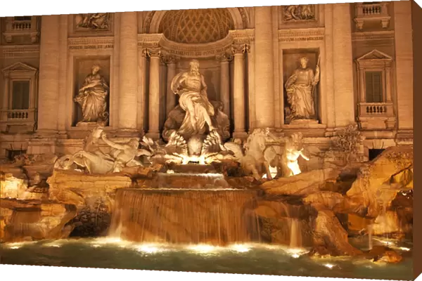 Trevi Fountain, Fontana de Trevi, Close Up, Night Neptune Statues, Rome Italy Finished
