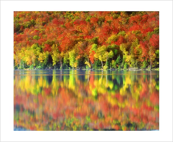 USA; New York; Autumn colors relecting in Heart Lake in the Adirondacks