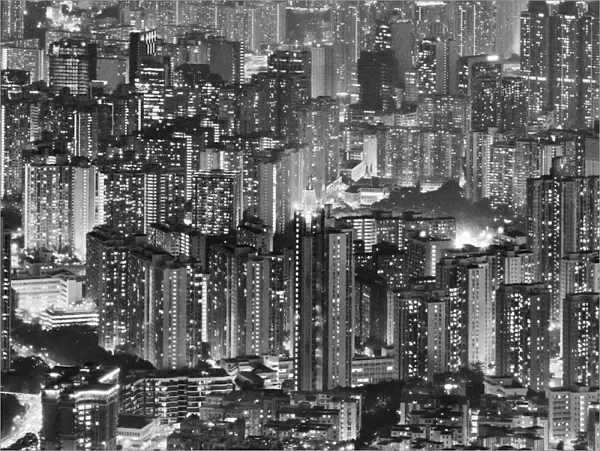 Aerial view of high-rise at dusk, Hong Kong, China