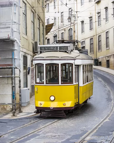 View of yellow tramway in Lisbon