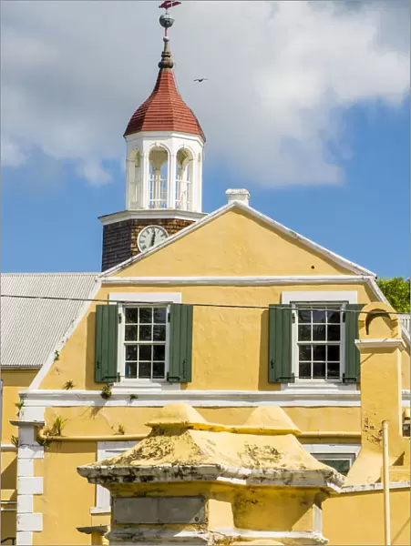Historic steeple building downtown Christiansted, St. Croix, US Virgin Islands