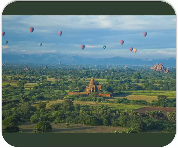 Hot air balloons, morning view of the temples of Bagan, Myanmar