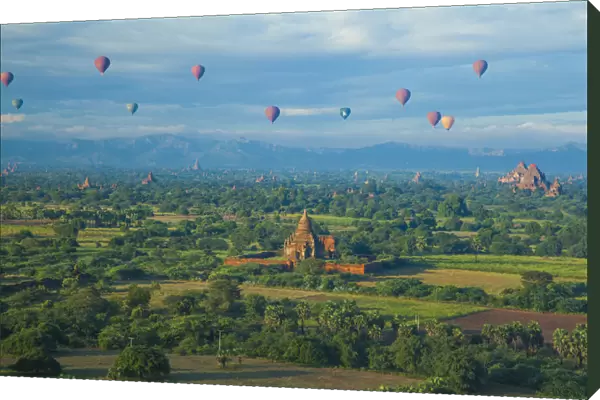 Hot air balloons, morning view of the temples of Bagan, Myanmar