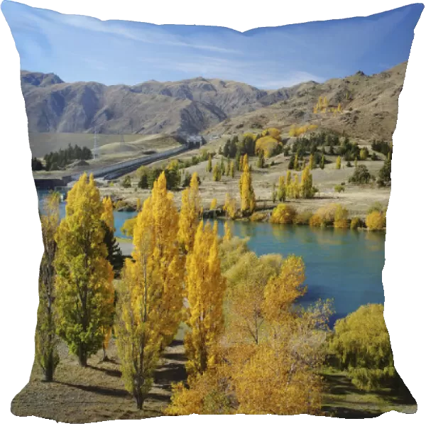 Lake Aviemore, autumn color, and camp ground, Waitaki Valley, North Otago, South Island