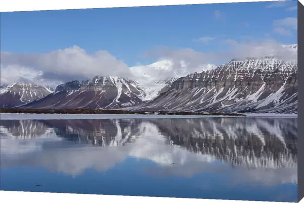 Norway, Svalbard, Spitsbergen, Fjord. Arctic fjord reflections