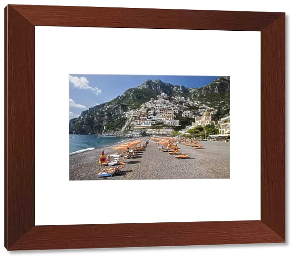 Italy, Positano. Beautiful Beach of the Town of Positano with sunbathers