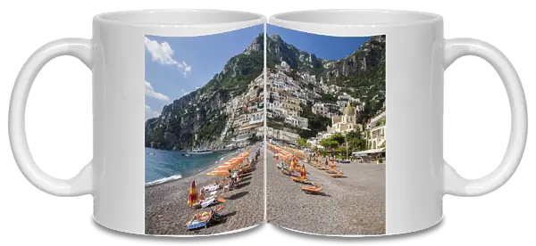Italy, Positano. Beautiful Beach of the Town of Positano with sunbathers