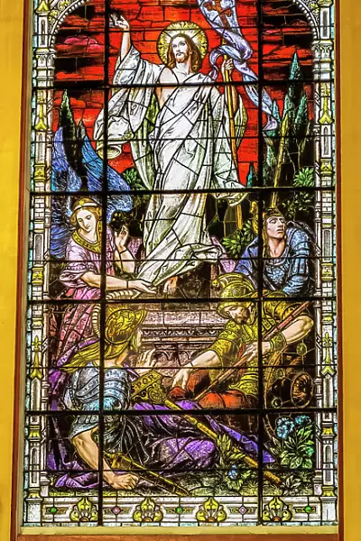 Christ the Victor Resurrection stained glass Gesu Church, Miami, Florida. Built 1920's. Glass by Franz Mayer
