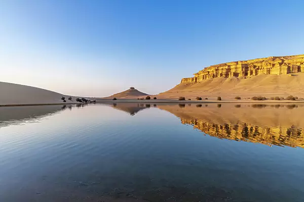Qarun Lake, Faiyum Oasis, Egypt. Reflections in Qarun Lake in the desert