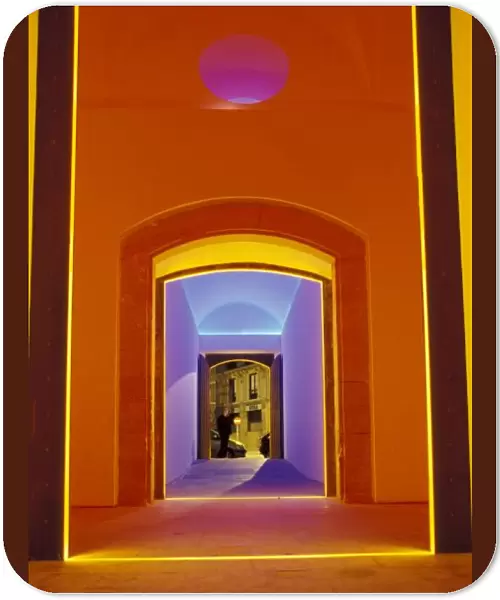 EU, Spain, Barcelona. Lit doorway near Picasso Museum in the Ciutat Vella area