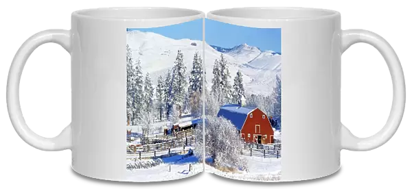 USA, Washington, Methow Valley, Barns in winter