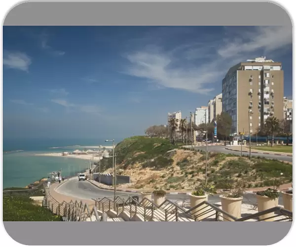 Israel, North Coast, Netanya, cliffside buildings