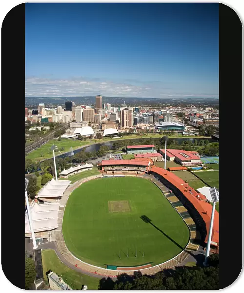 Adelaide Oval, River Torrens and Central Business District, Adelaide, South Australia, Australia - aerial