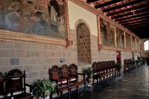 Stunning interior of the 17th century Dominican basilica in Cuzco, Peru