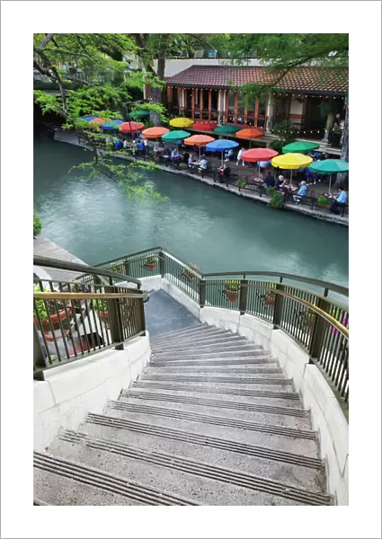 Stairway leading to River Walk and San Antonio River, San Antonio, Texas