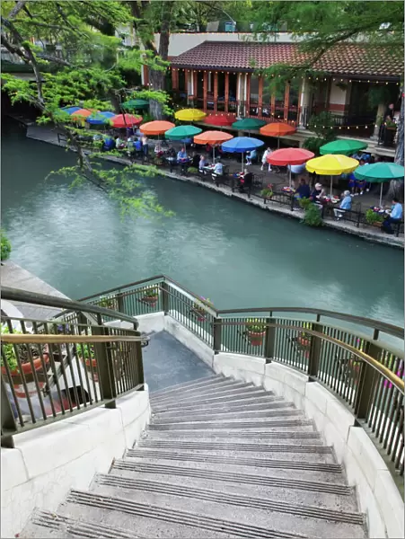 Stairway leading to River Walk and San Antonio River, San Antonio, Texas