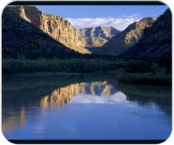 UTAH. USA. Green River at sunrise. Desolation Canyon. Proposed Book Cliffs-Desolation