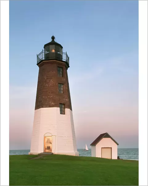 Rhode Island, USA. Point Judith Lighthouse at dusk