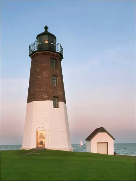 Rhode Island, USA. Point Judith Lighthouse at dusk