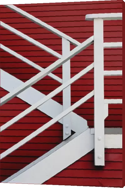 White stairs and red building, Catalina Island, California