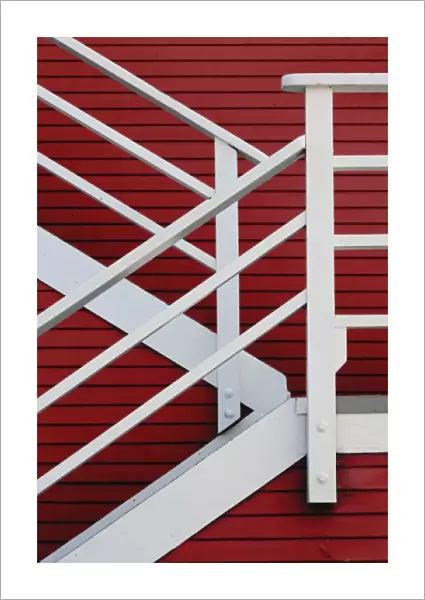 White stairs and red building, Catalina Island, California