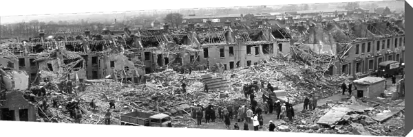 Scene of devastation after flying bomb attack, WW2