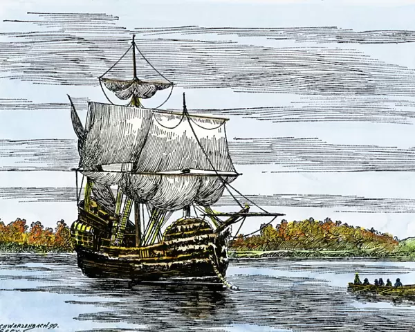 Mayflower passengers landing at Plymouth, 1620
