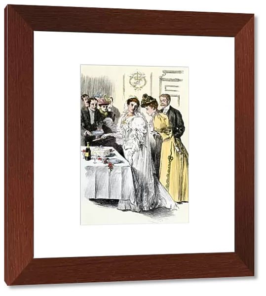 Bride cutting the wedding cake, 1800s
