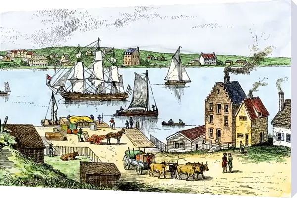 Brooklyn Ferry on the Manhattan shore, 1700s