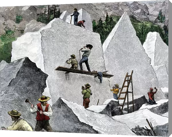 Mormons cutting stone for their temple, Utah