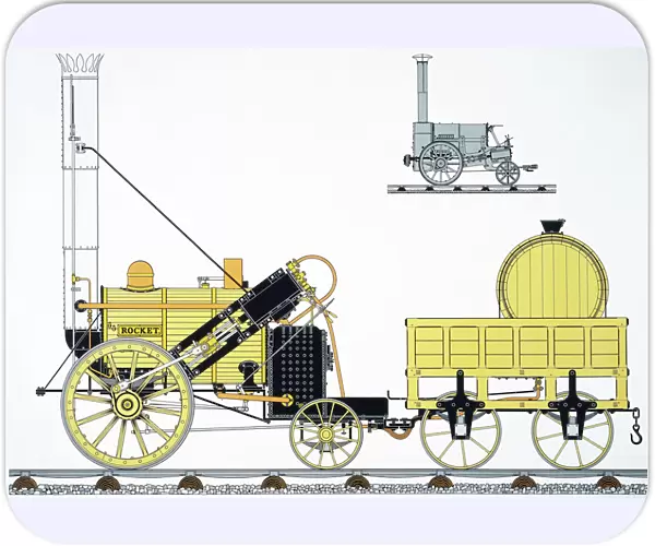 Schematic view of George Stephensons locomotive The Rocket of 1829