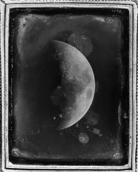 An early daguerreotype of the moon, taken by John Adams Whipple and George Phillips Bond with the 15-inch refractor at the Harvard College Observatory in Cambridge, Massachusetts, 26 February 1852