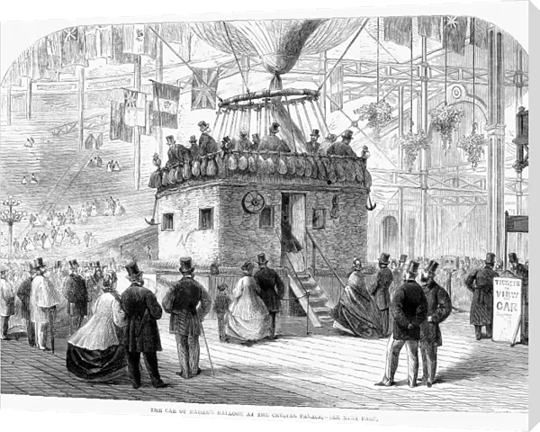 Nadars Le Geant balloon on exhibition at the Crystal Palace in London in 1863. Contemporary English wood engraving