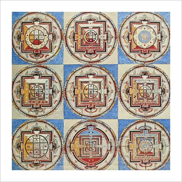 A series of Tibetan mandalas from a temple wall