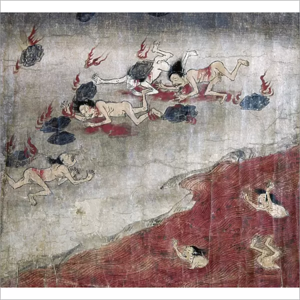 Sinners suffer in one of the hells of Buddhism. Japanese scroll, late 12th century, attributed to Tosa Mitsunaga