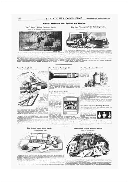 AD: ART SUPPLIES, 1890. American magazine advertisements for art supplies, 1890