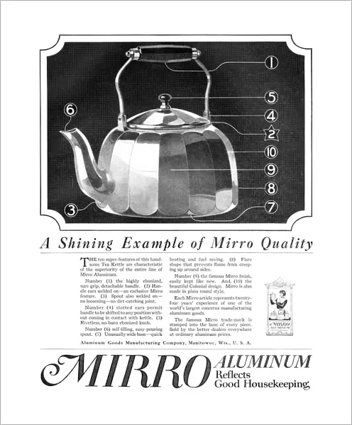 AD: ALUMINUM, 1918. American advertisement for Mirro Aluminum. Illustration, 1918