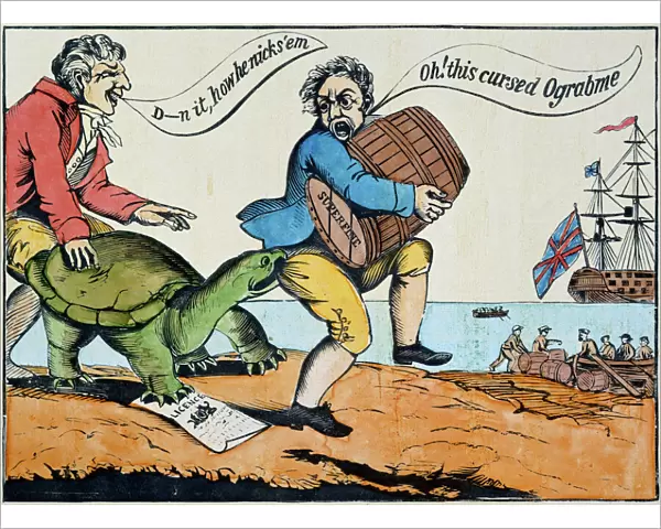 CARTOON: EMBARGO, 1811. Ograbme, or the American Snapping-Turtle: American cartoon