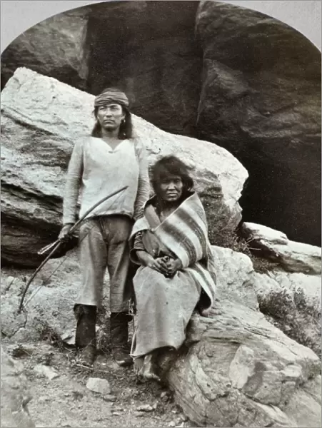 NAVAJOS, 1873. Young Navajo man and his mother. Photographed by Timothy O Sullivan, 1873