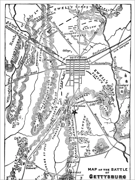 CIVIL WAR: GETTYSBURG. Map of the Battle of Gettysburg, 1-3 July 1863. Engraved by Harper