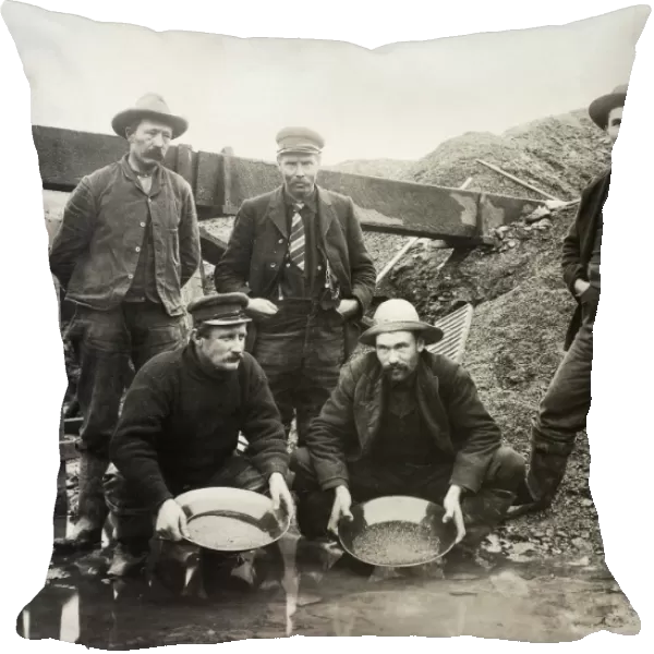 ALASKA GOLD RUSH, 1890s. Miners panning for gold in Alaska in the 1890s. Photograph