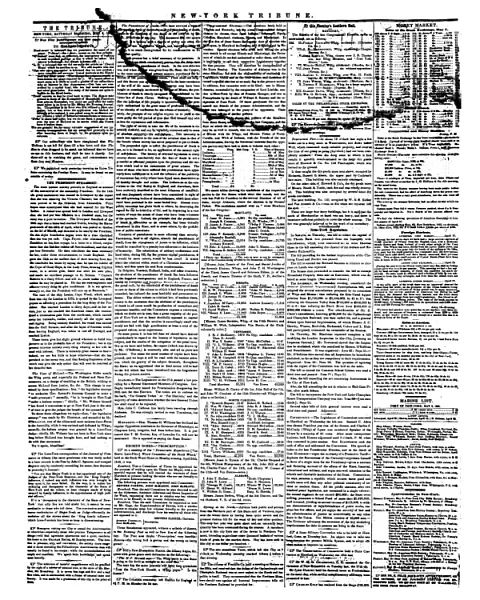 NEW YORK TRIBUNE, 1841. An interior page of the New York Tribune, 8 May 1841