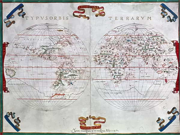 WORLD MAP, 1587. Map of the world by Juan Martinez from Atlas Portulano, Madrid, 1587
