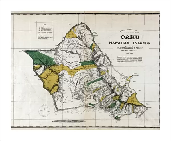 MAP: OAHU, 1881. Map of Oahu, Hawaiian Islands. Map by C. J. Lyons, 1881