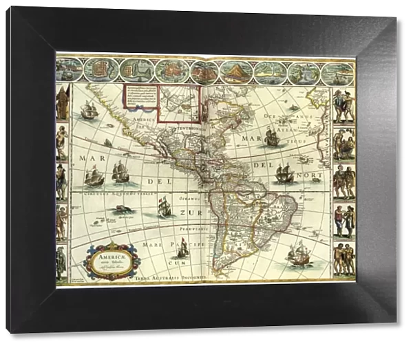 MAP: AMERICAS, c1630. A map of North and South America created by Dutch cartographer