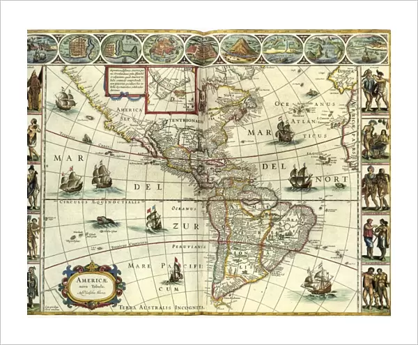MAP: AMERICAS, c1630. A map of North and South America created by Dutch cartographer