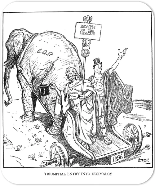 LEAGUE OF NATIONS CARTOON. Triumphant Entry into Normalcy. American cartoon, 1921